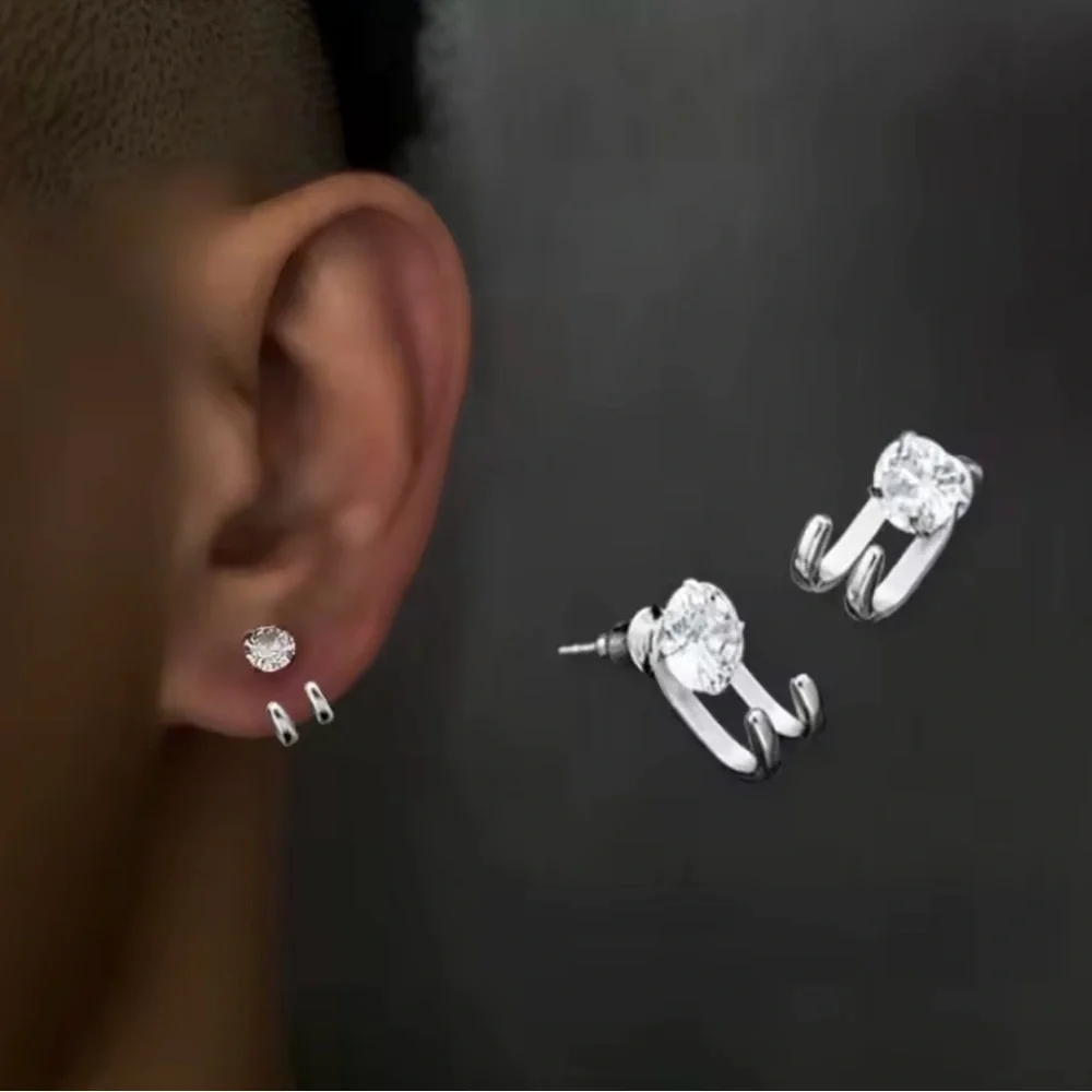 Zircon Stud Earrings P Hip-hop Niche Hook Shape Earrings for Men